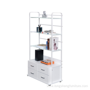 Iron Frame Wooden Bookshelf With Drawers